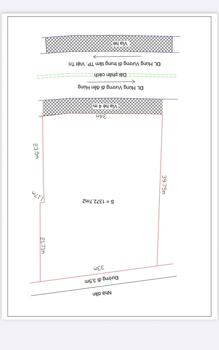 Đất nền mặt tiền đường Hùng Vương, Việt Trì, Phú Thọ diện tích 1372m² - Cơ hội đầu tư tuyệt vời!
