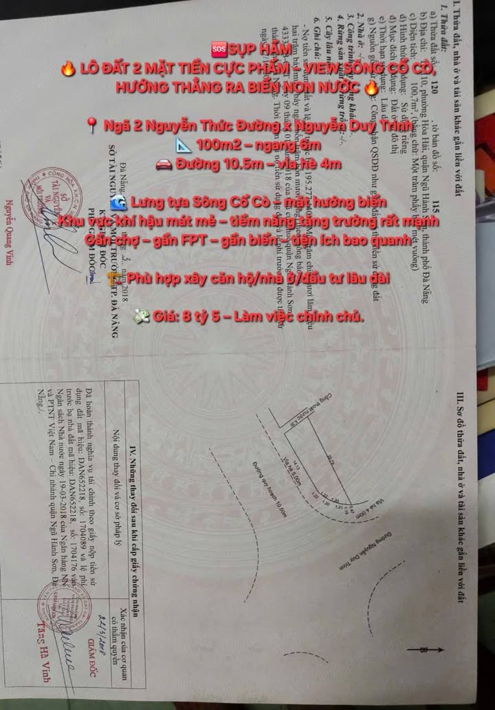Nhà FrontHouse Đà Nẵng 100m² giá 8.5 tỷ - Siêu phẩm 2 mặt tiền view sông Cổ Cò!