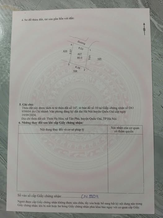 Đất thổ cư 80m² tại Tân Phú, Quốc Oai - Sổ đỏ chính chủ, giá thỏa thuận!