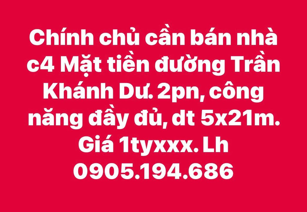 Nhà phố 2PN mặt tiền Trần Khánh Dư 105m² giá 1 tỷ - Chính chủ bán gấp!