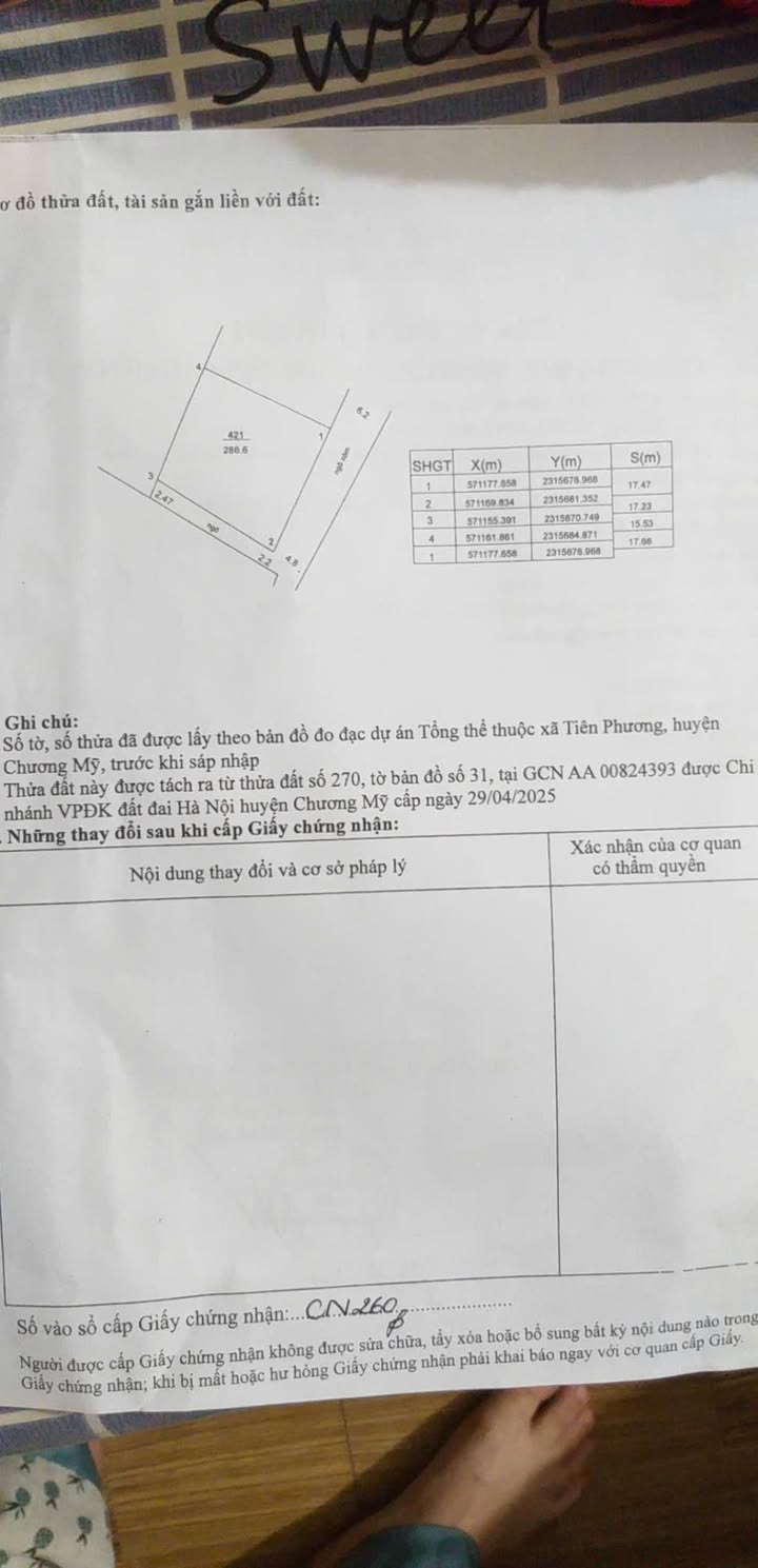 Đất thổ cư Tiên Phương Chương Mỹ 286m² - Đầu tư sinh lời cao!