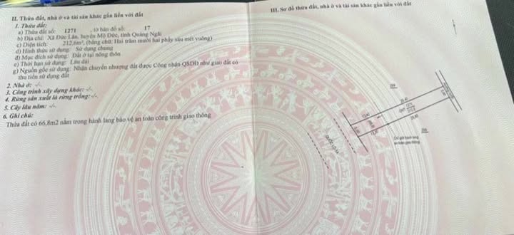 Đất mặt tiền Quốc lộ 1A Mộ Đức 200m² giá 1.3 tỷ - Cơ hội đầu tư hiếm có!