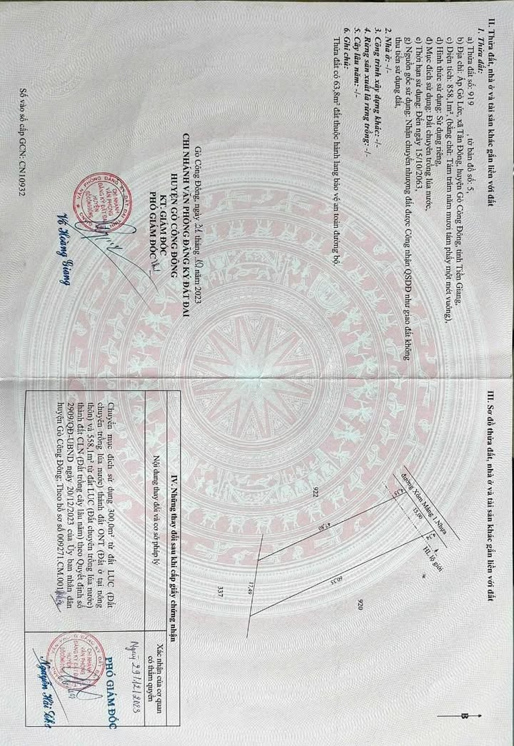 Đất thổ cư 300m² tại Gò Công Đông - Giá chỉ 1.5 tỷ, đầu tư sinh lời!