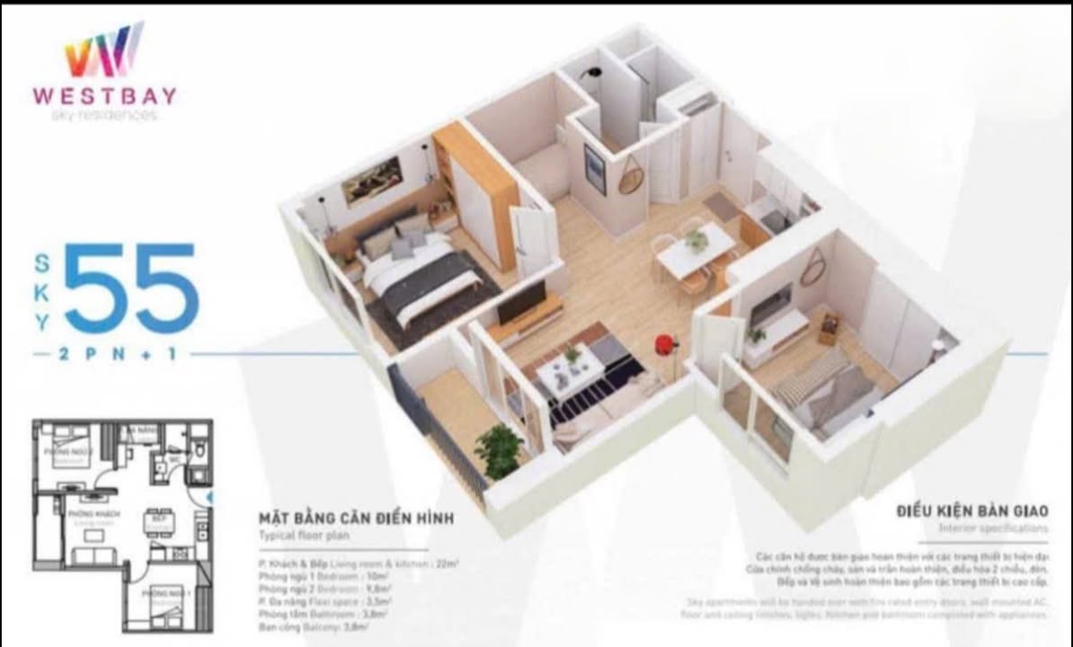 Căn hộ Wessbay Xuân Quan 55m² giá 3 tỷ - Nhà full nội thất, sẵn sàng giao dịch!