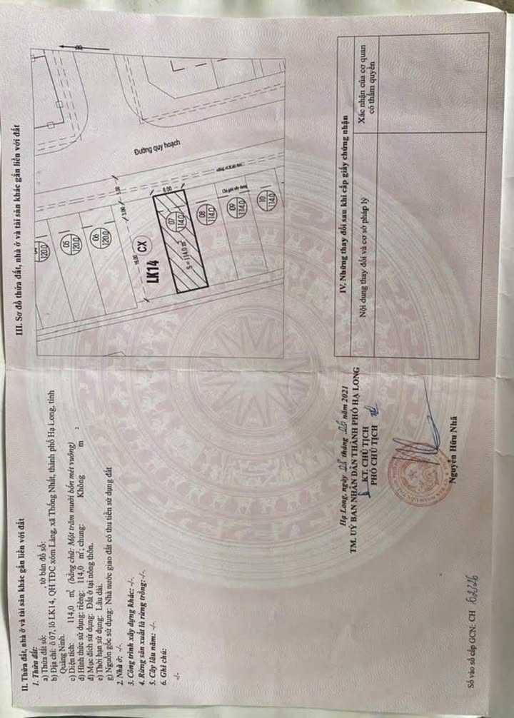 Đất nền thổ cư xã Thống Nhất, Hạ Long 114m² giá 1.7 tỷ - Mặt tiền 6m, hướng Đông Bắc