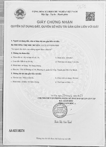 Nhà bán chính chủ 168m² hẻm xe hơi Đường số 30, Gò Vấp - Giá 10.5 tỷ