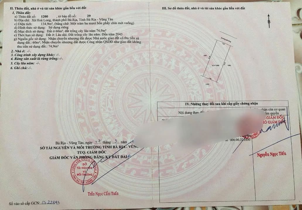 Đất nền Hòa Long, TP Bà Rịa 140m² giá 1.35 tỷ - Sổ hồng chính chủ, đầu tư sinh lời!