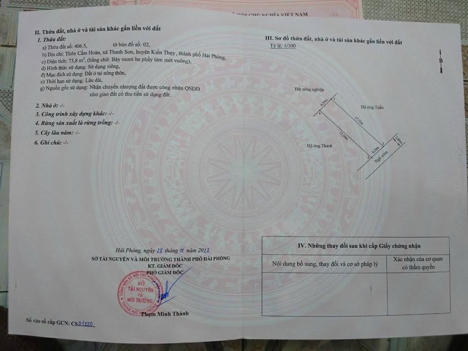 Bán lô đất chính chủ tại Thanh Sơn, Kiến Thụy - Diện tích 73m² giá 8xx triệu