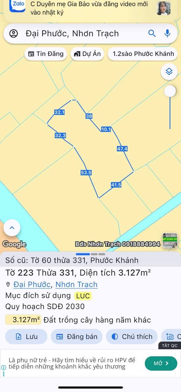 Đất nền Phước Khánh Nhơn Trạch 3657m² giá 2.926 tỷ - Sổ hồng chính chủ, 2 mặt tiền sông lớn!