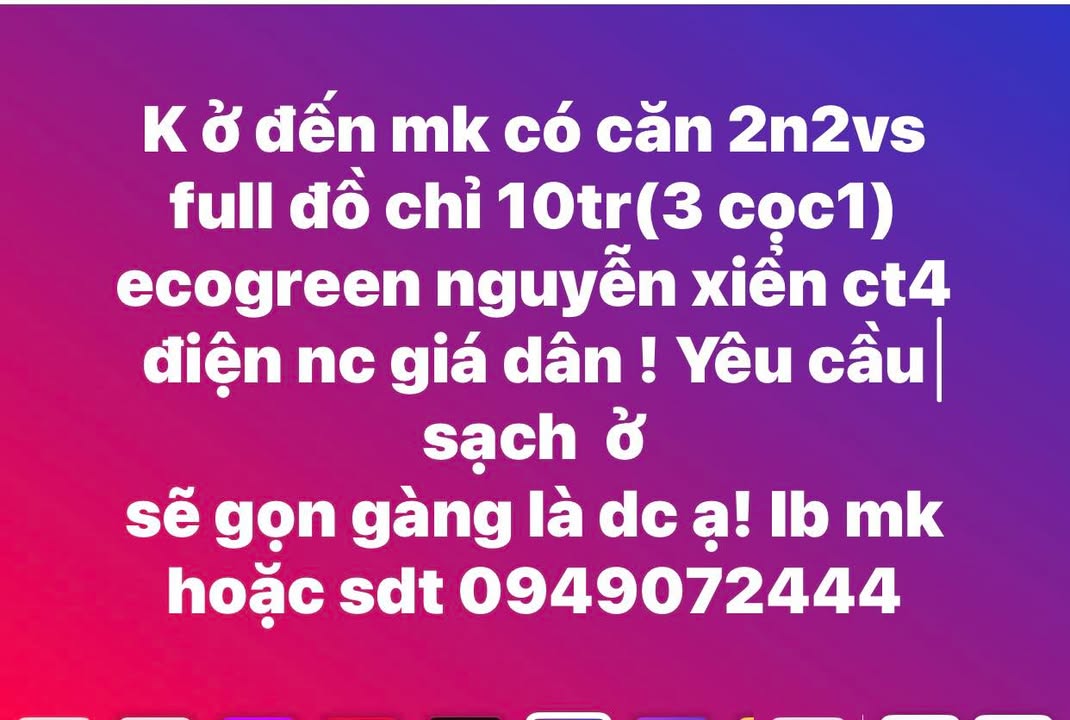 Căn hộ Eco Green Nguyễn Xiển 2PN giá 10 triệu - Full đồ, sẵn sàng vào ở!