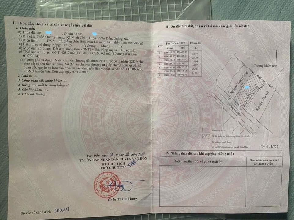 Lô đất đẹp thôn Quang Trung, xã Minh Châu, 425m² - Tiềm năng đầu tư sinh lời!