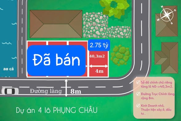 Đất nền Phụng Châu 40m² giá 2.75 tỷ - Đường ô tô tránh nhau, sẵn sổ đỏ!