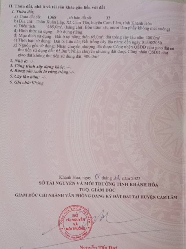 Đất nền Cam Tân 465m² giá 1.3 tỷ - Cơ hội đầu tư lý tưởng!