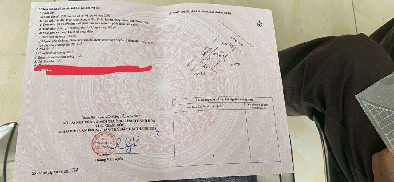 Đất nền Tân Phúc, Nông Cống 184m² - Pháp lý rõ ràng, thuận tiện xây dựng!