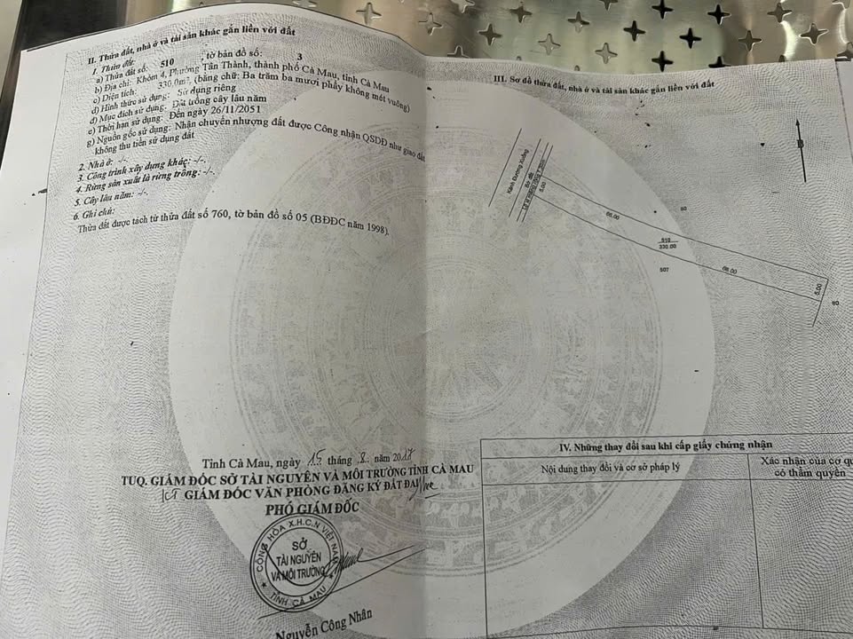 Đất nền khu phố 4, phường Tân Thành, Cà Mau 330m² - Giá chỉ 550 triệu, thương lượng!