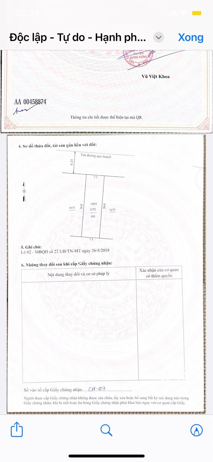 Đất nền chính chủ xã Quảng Định, Thanh Hóa 195m² giá 1.299 tỷ - Sổ hồng đầy đủ!