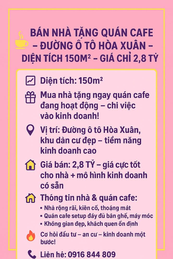 Nhà Hòa Xuân 150m² giá 2.8 tỷ - Tặng quán cafe kinh doanh ngay!