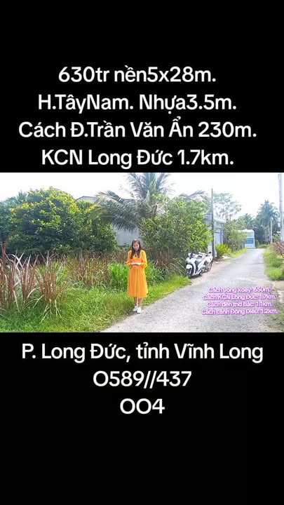 Đất nền 5x28m tại Trà Vinh, giá chỉ 630 triệu - Đường nhựa ô tô vào tận nơi!