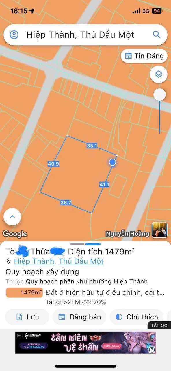 Đất Hiệp Thành 1482m² giá 14,82 tỷ - Cơ hội đầu tư tuyệt vời!