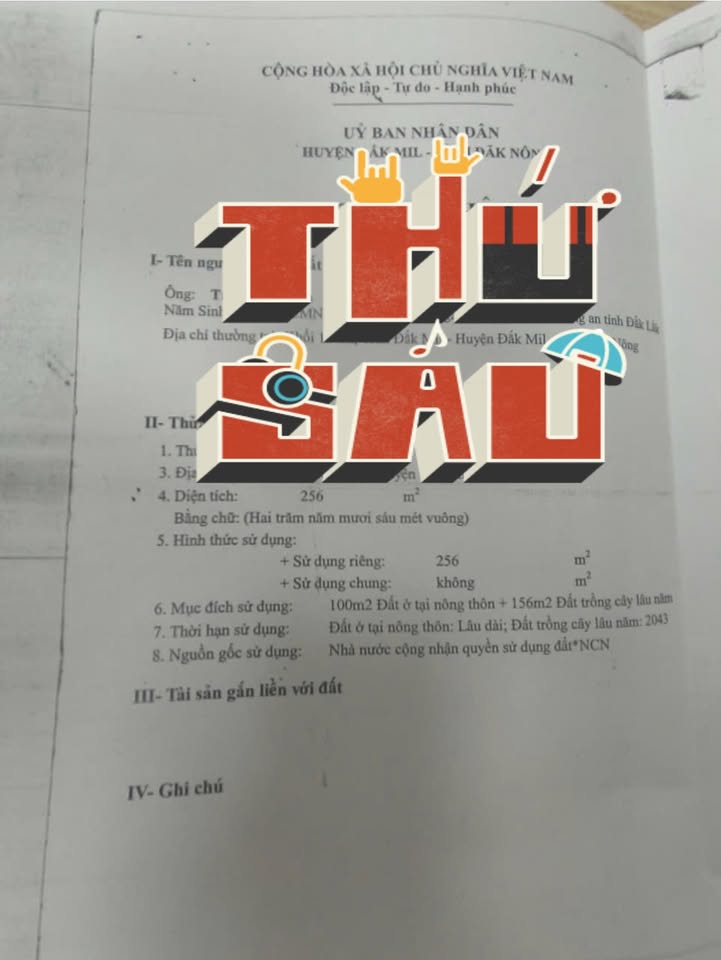 Đất nền đẹp Đắk Mil, 256m² chỉ 1.35 tỷ - Cơ hội đầu tư sinh lời!