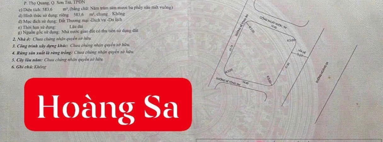 Đất 4 mặt tiền đường Hoàng Sa, Thọ Quang, 583m² giá 195 tỷ - Cơ hội vàng đầu tư!