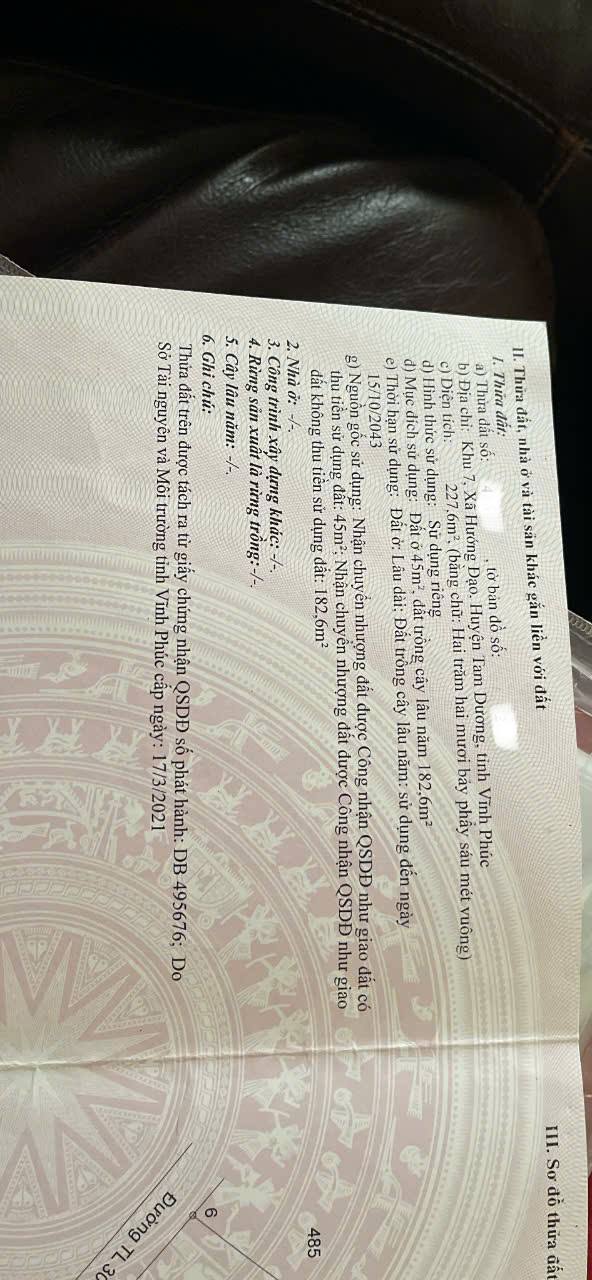 Đất mặt tiền đường 309B, xã Hướng Đạo, 227m² giá 3 tỷ - Đầu tư siêu lợi nhuận!