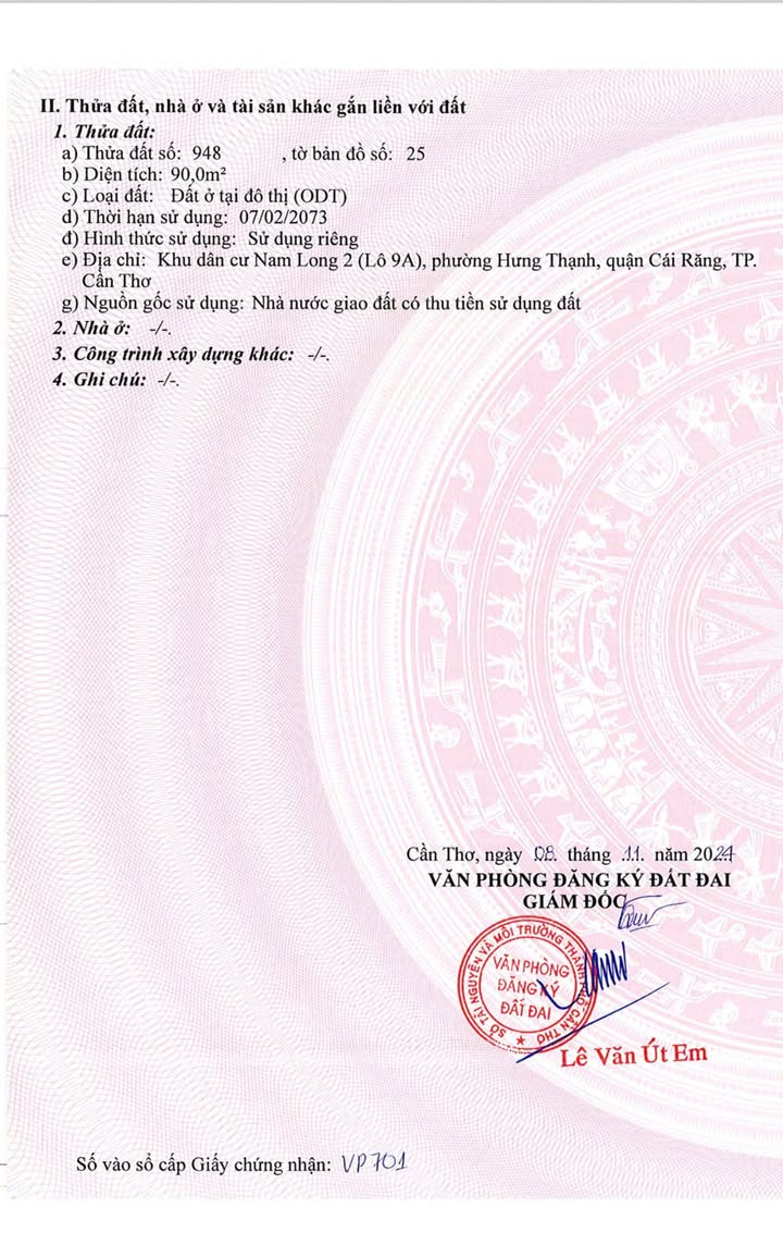 Đất nền Nam Long II Cần Thơ 90m² giá 4.461 tỷ - Cơ hội đầu tư tuyệt vời!