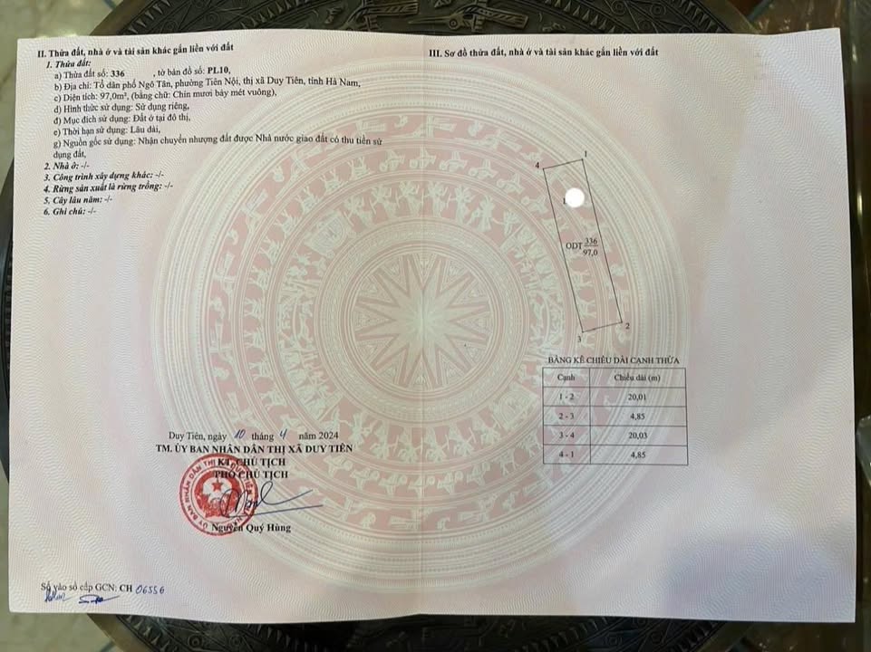 Đất nền chính chủ TDP Ngô Tân, P Tiên Nội, 97m² - Giá thỏa thuận hấp dẫn!