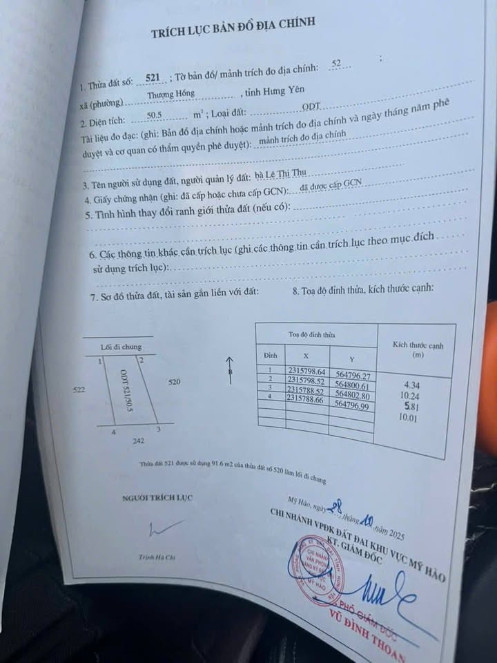 Đất Thổ Cư Thượng Hồng Mỹ Hào 50.5m² giá 1 tỷ - Cơ hội đầu tư tuyệt vời!