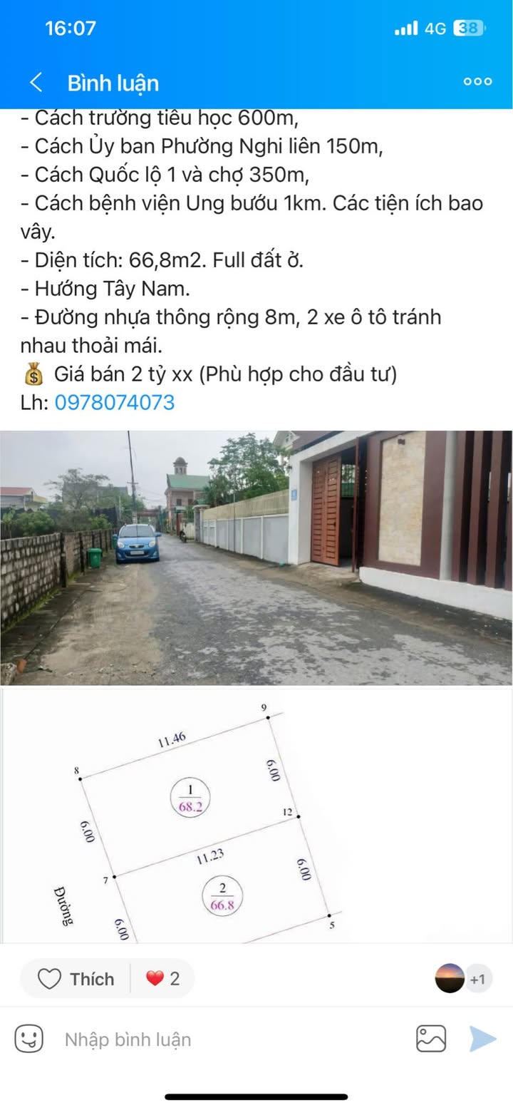 Bán đất xóm Hồng Liên, Nghi Liên 66.8m² giá 2 tỷ - Đầu tư sinh lời ngay!