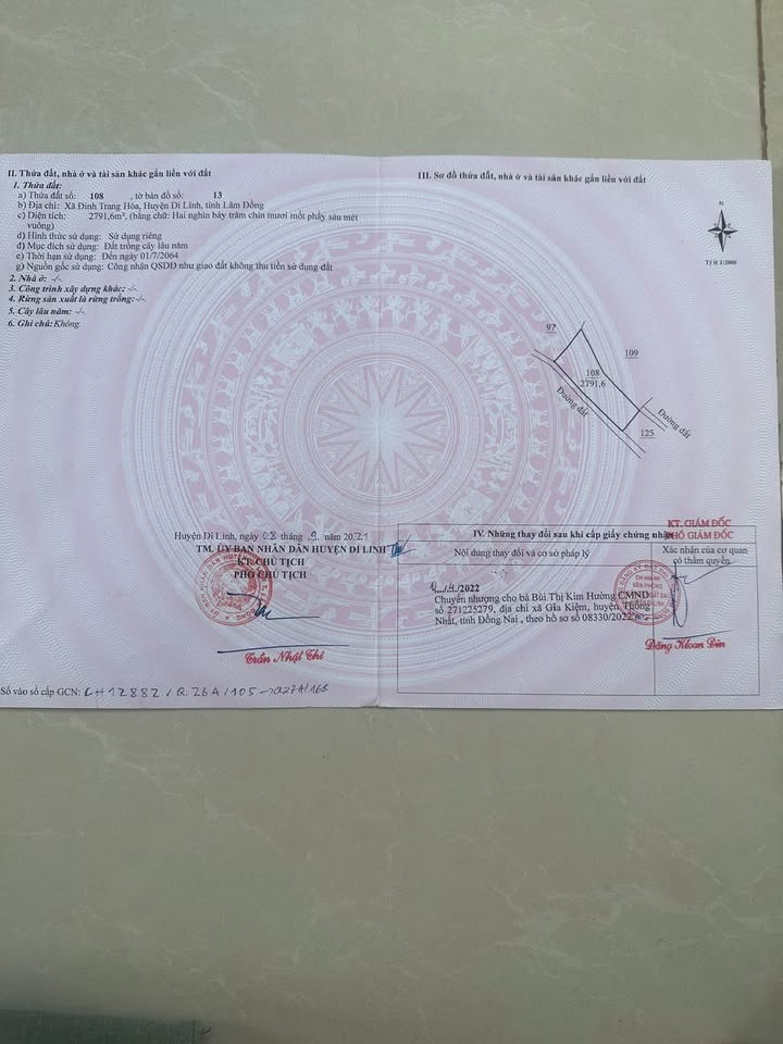 Đất CLN Đinh Trang Hòa, Di Linh 2791m² giá 1,3 tỷ - Sổ đỏ chính chủ
