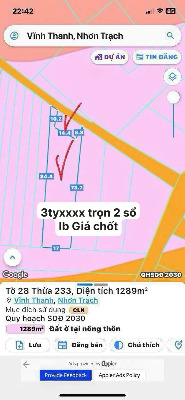 Đất nền Vĩnh Thanh Nhơn Trạch 1435m² chỉ 30 tỷ - Cơ hội đầu tư tuyệt vời!