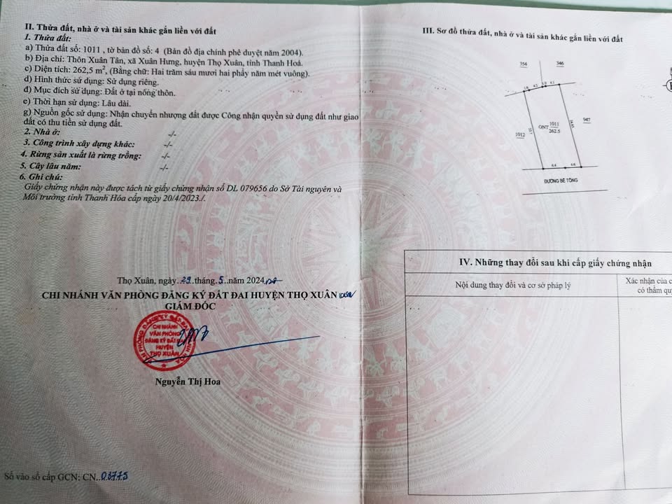 Đất nền chính chủ thôn Xuân Tân, Thọ Xuân 262.5m² - Giá thỏa thuận hấp dẫn!