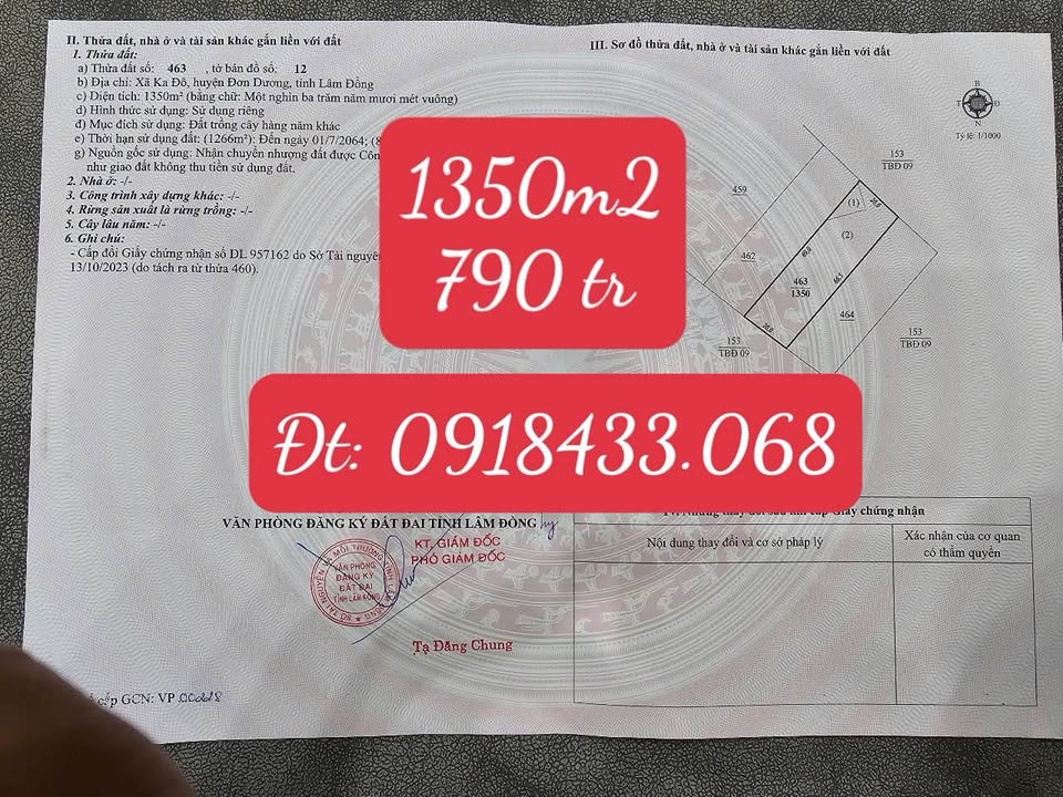 Đất xã Ka Đô, Lâm Đồng 1350m² giá chỉ 790 triệu - Tiềm năng tăng giá mạnh!