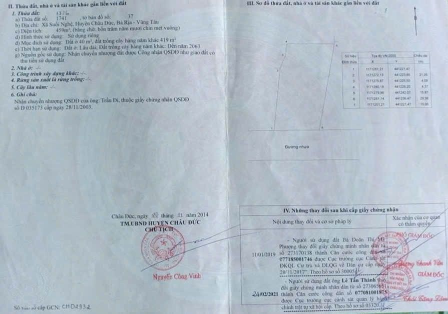 Đất nền Suối Nghệ Châu Đức 459m² giá 260 triệu - Cơ hội đầu tư hấp dẫn!