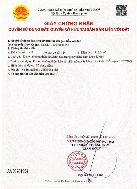 Lô đất Trảng Bom 115m² giá 950 triệu - Sổ đỏ chính chủ, đầu tư sinh lời!