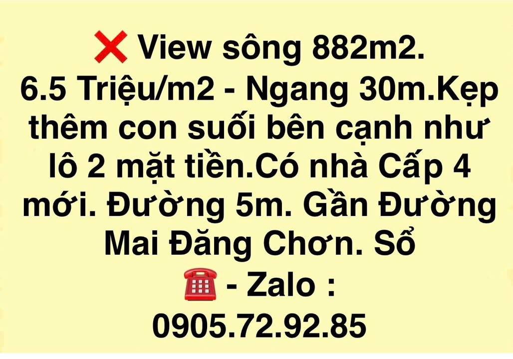 Đất nền đường Mai Đăng Chơn, Đà Nẵng 882m² giá 6.5 tỷ - View sông tuyệt đẹp!