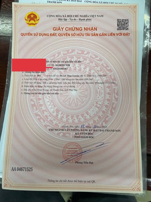 Đất nền khu dân cư Giáp Trung, Thanh Sơn, Phú Thọ 1.040m² - Tiềm năng sinh lời cao!