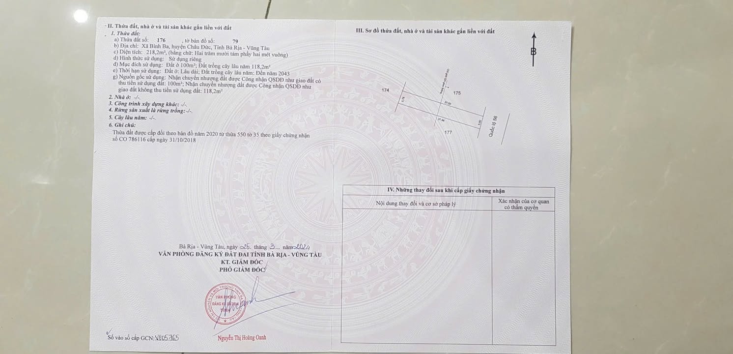 Đất mặt tiền Quốc lộ 56, xã Bình Ba, huyện Châu Đức, 220m² - Tiềm năng kinh doanh vượt trội!