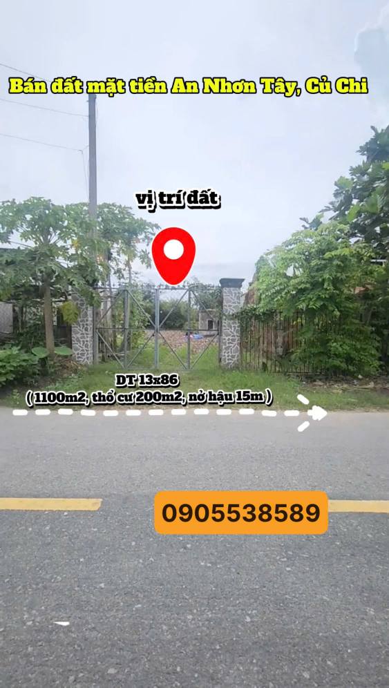 Đất mặt tiền An Nhơn Tây 1100m² giá 4.4 tỷ - Cơ hội đầu tư sinh lời!