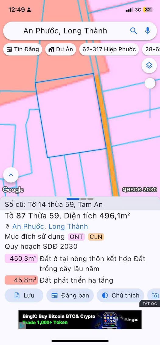 Đất thổ cư An Phước Long Thành 496m² chỉ 2,6 tỷ - Pháp lý rõ ràng!