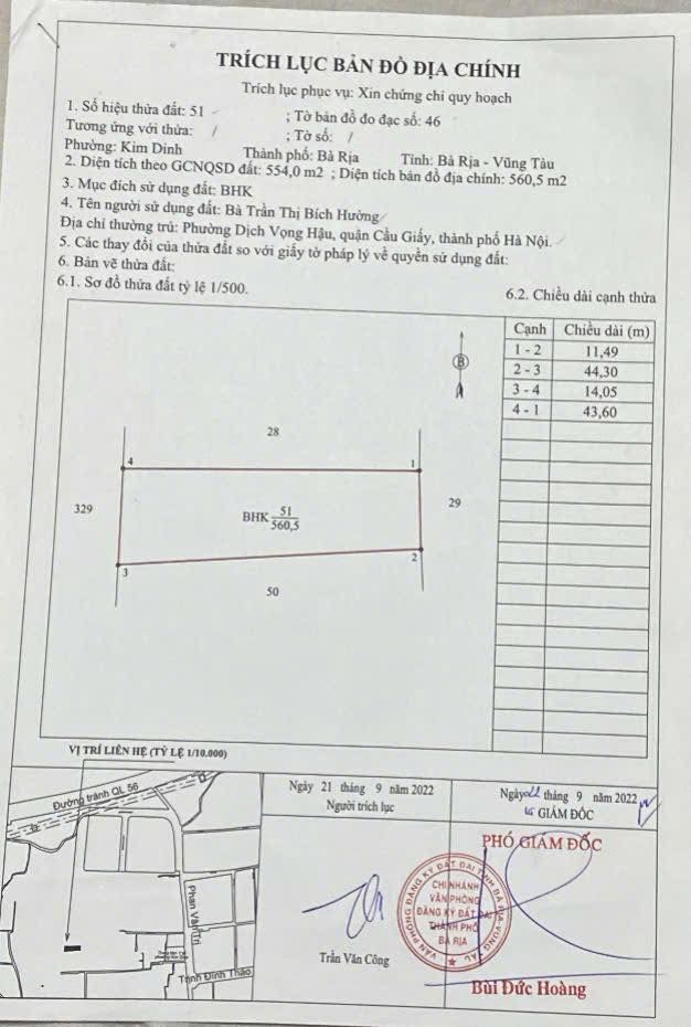 Đất nền Kim Dinh, Bà Rịa 540m² giá 2.5 tỷ - Nở hậu, vị trí đắc địa!