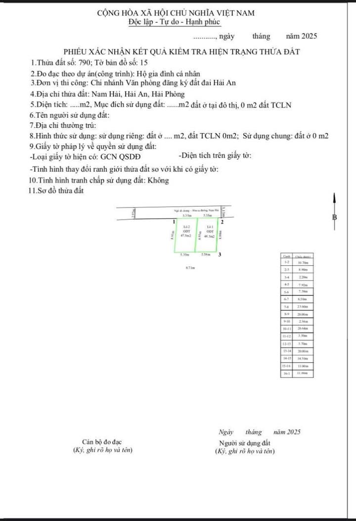 Bán đất mặt ngõ đường Nam Hải, Hải Phòng - Diện tích 48m² - Giá chỉ 1.536 tỷ!