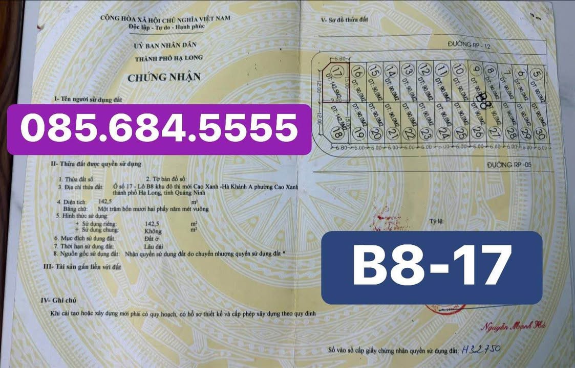 Đất góc hiếm phường Cao Xanh Hạ Long 142,5m² - Hướng biển tuyệt đẹp!