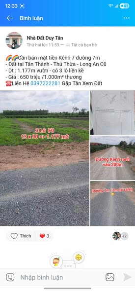 Đất vườn Tân Thành, Thủ Thừa 3630m² giá 599 triệu - Sổ hồng chính chủ, bán gấp!