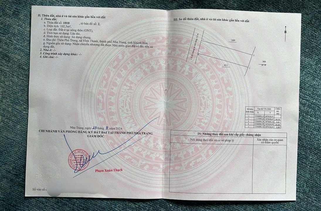 Đất nền chính chủ đường Phú Trung, Vĩnh Thạnh, Nha Trang 102,5m² - Giá chỉ 2,19 tỷ!