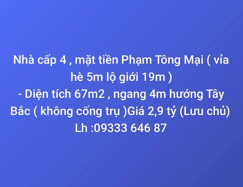 Nhà cấp 4 mặt tiền Phạm Tông Mại, 67m² giá 2.9 tỷ - Đầu tư sinh lời tuyệt vời!