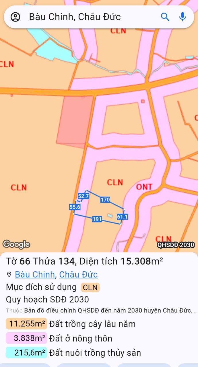 Đất nền Bàu Chinh, Châu Đức 15.000m² giá 15 tỷ - Cơ hội đầu tư hấp dẫn!