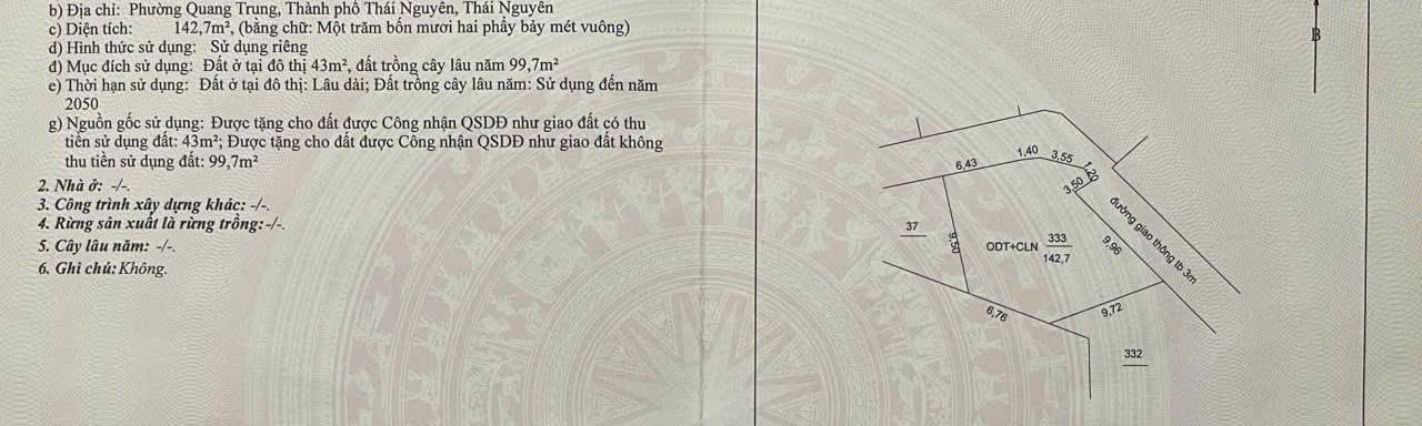 Đất nền phường Quang Trung, Thái Nguyên 285m² giá 4 tỷ - Cơ hội đầu tư tuyệt vời!