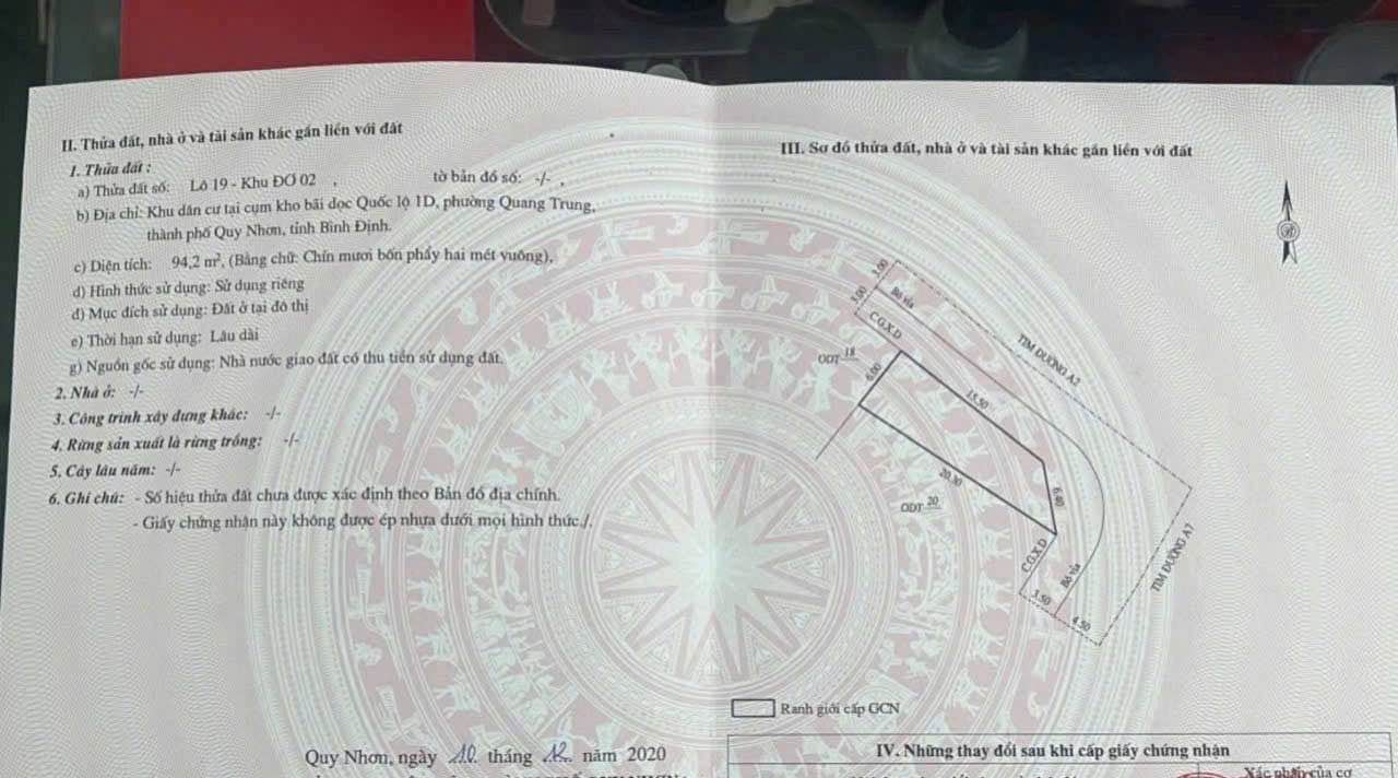 Đất nền lô góc khu Gara Quyền, Quy Nhơn 94m² giá 5.5 tỷ - Vị trí đẹp, thuận lợi!